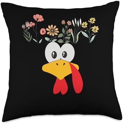 Thanksgiving Turkey Face Matching Family Costume Floral Kids Throw Pillow by Unknown