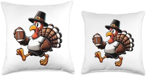 Funny Thanksgiving Turkey with Pilgrim Hat Football Player Throw Pillow - Image 3