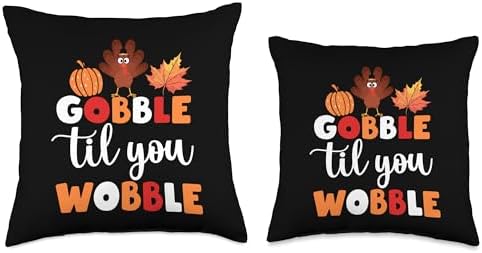 Gobble Til You Wobble Graphic Retro Fall Gobble Til You Wobble Funny Thanksgiving Graphic Throw Pillow, 18x18, Multicolor - Image 3