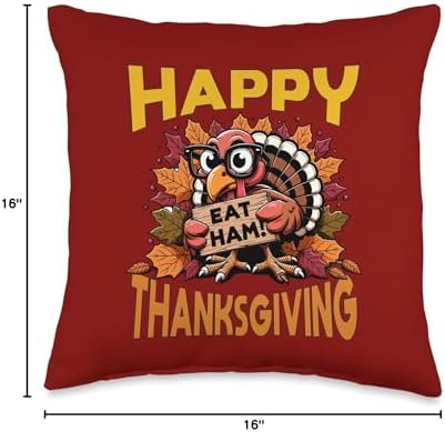 Thankful Holiday Funny Thanksgiving Turkey Outfits Happy Thanksgiving Eat Ham Turkey Fall Funny Men Women Kids Throw Pillow, 16x16, Multicolor - Image 4