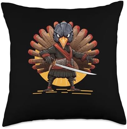 Funny Turkey Ninja Funny Thanksgiving Warrior Gift Throw Pillow by Unknown