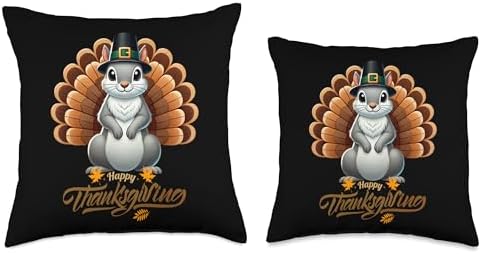 Funny Eastern Gray Squirrel with Turkey Feathe Thanksgiving Throw Pillow - Image 3