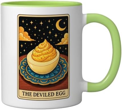 The Deviled Egg Tarot Card Ceramic Mug, Light Green/White, 11oz - Image 2