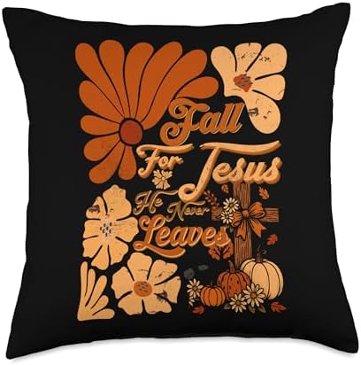 Boho Christian Thanksgiving Fall for Jesus He Never Leaves Throw Pillow by Unknown