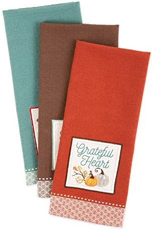 DII Thanksgiving Fall Kitchen Towels Collection Decorative Embellished Dish Towel Set, 18x28, Grateful, 3 Count - Image 2