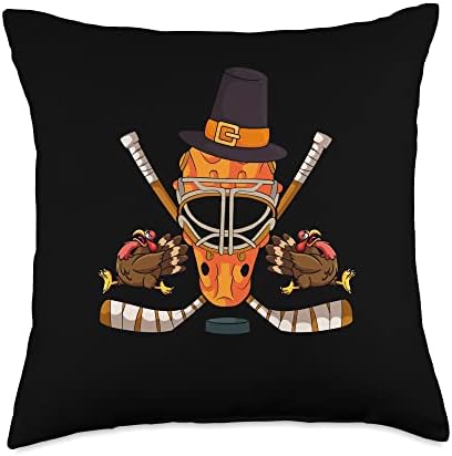 Hockey Turkey Thanksgiving Day Funny Sport Fall Autumn Throw Pillow by Unknown