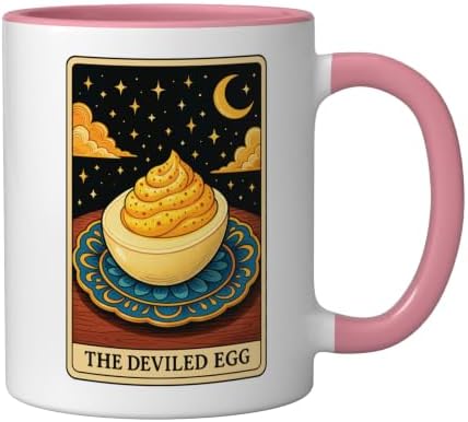 The Deviled Egg Tarot Card Ceramic Mug, Pink/White, 11oz - Image 2