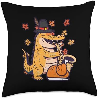 Thanksgiving Crocodile Saxophone Alligator Fall Men Women Throw Pillow by Unknown