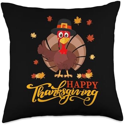Happy Thanksgiving Tees for Boys Girls Kids Pilgrim Turkey Throw Pillow by Unknown