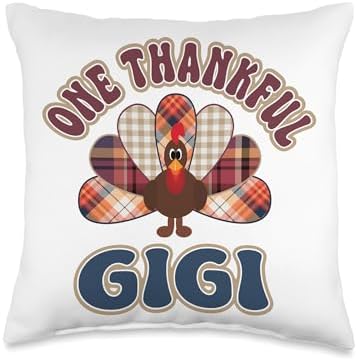One Thankful Gigi Turkey Thanksgiving Fall Grandma Family Throw Pillow by Unknown