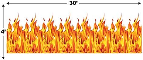 Beistle Plastic Flame Wall Backdrop, 4’ x 30’ – Photo Backdrop, Easy to Adhere Wall Covering, Party Decor, Burning Fire Photography Background for Birthdays, Holidays & Events
