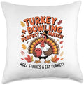 Turkey Playing Bowling Thanksgiving Turkey Tail Bowling Throw Pillow by Unknown