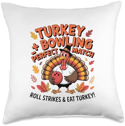 Turkey Playing Bowling Thanksgiving Turkey Tail Bowling Throw Pillow by Unknown