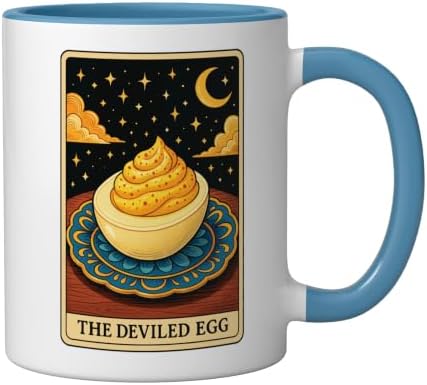 The Deviled Egg Tarot Card Ceramic Mug, Blue/White, 11oz - Image 2
