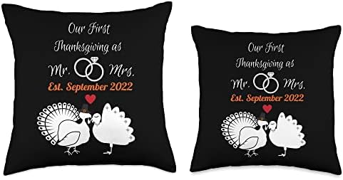 Our First Thanksgiving Married. Wedding Anniversary Sept.'22 Throw Pillow - Image 3