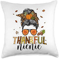 Thankful Nienie Thanksgiving Messy Bun One Thankful Nienie Leopard Messy Bun Thanksgiving Family Throw Pillow, 18x18, Multicolor by Unknown