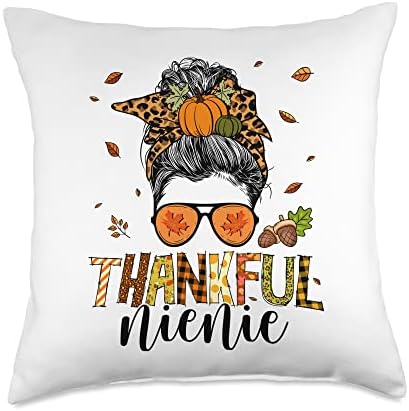 Thankful Nienie Thanksgiving Messy Bun One Thankful Nienie Leopard Messy Bun Thanksgiving Family Throw Pillow, 18x18, Multicolor by Unknown