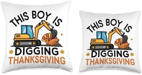 This Boy Is Digging Thanksgiving Turkey Excavator Throw Pillow - Image 3