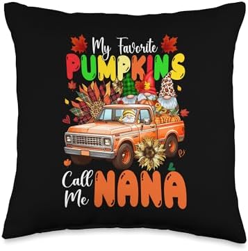 Favorite Pumpkins Call Me Nana Thanksgiving Gnomes Family Throw Pillow by Unknown