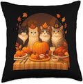 Fall Thanksgiving Cats Dinner Feast Vintage Fall Home Decor Throw Pillow by Unknown