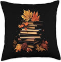 Book Stack Autumn Leaves Autumn Season Thanksgiving Reading Throw Pillow by Unknown