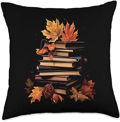 Book Stack Autumn Leaves Autumn Season Thanksgiving Reading Throw Pillow by Unknown
