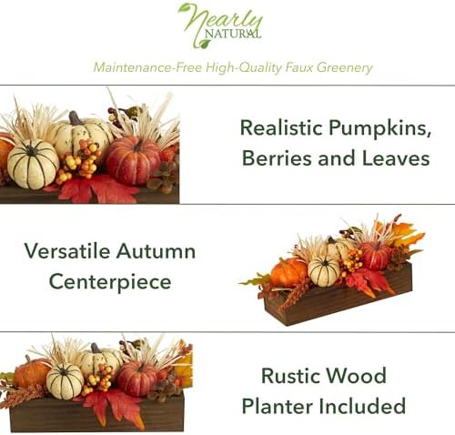 Nearly Natural 16" Fall Harvest Pumpkins and Berries Artificial Arrangement - Image 3