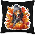 Autumn Fall Bluetick Coonhound Dog Owner Thanksgiving Lover Throw Pillow by Unknown