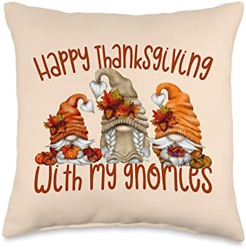 Happy Thanksgiving With My Gnomies Cute November Fall Gnome Throw Pillow by Unknown