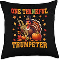 One Thankful Trumpeter Player Thanksgiving Turkey Instrument Throw Pillow by Unknown