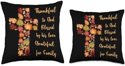 Thankful Grateful Blessed Christian Thanksgiving Leaf Cross Throw Pillow - Image 3