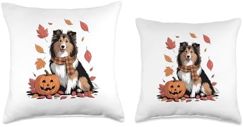 Shetland Sheepdog Lover Dog Pumpkin Fall Autumn Thanksgiving Throw Pillow - Image 3