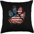 American Flag Fall Leaves Dog Paw Thanksgiving Family Dinner Throw Pillow by Unknown