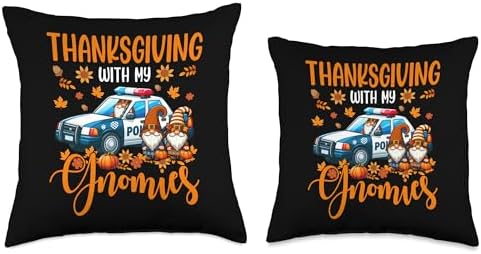 Thanksgiving With My Gnomies Three Gnomes Driving Police Car Throw Pillow - Image 3
