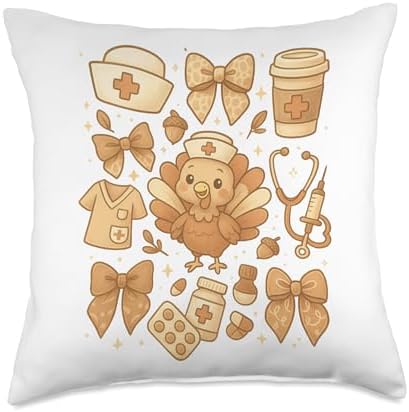 Nurses ER ICU RN Fall Autumn Thanksgiving Turkey Throw Pillow by Unknown