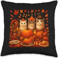 Fall Thanksgiving Cats Dinner Feast Vintage Fall Home Decor Throw Pillow by Unknown
