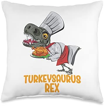 Dinosaur Thanksgiving Boys Turkey Saurus T rex Kids Boys Throw Pillow by Unknown