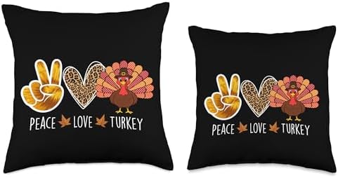 Peace Love Turkey - Thanksgiving Day Fall Holiday Turkey Day Throw Pillow - Image 3