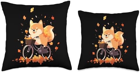 Fall Vibes Autumn Season Dog Lover Shiba Inu Bike Bicycle Fall Autumn Thanksgiving Throw Pillow, 16x16, Multicolor - Image 3
