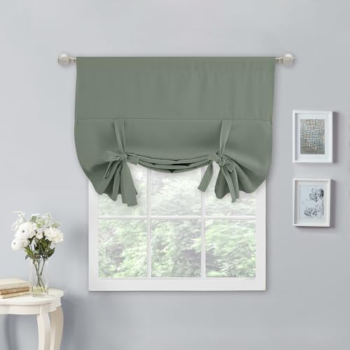 NICETOWN Tie Up Valance Curtains for Window Adjustable Valance 54 Inch Long Farmhouse Window Treatment for Kitchen Living Room Light Filtering Rod Pocket, 1 Panel, Greyish Green, 40W x 54L by NICETOWN
