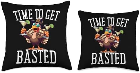 Time To Get Basted Funny Martini Thanksgiving Turkey Gift Throw Pillow - Image 3