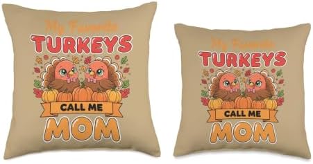 My Favorite Turkeys Call Me Mom Thanksgiving Family Throw Pillow - Image 3
