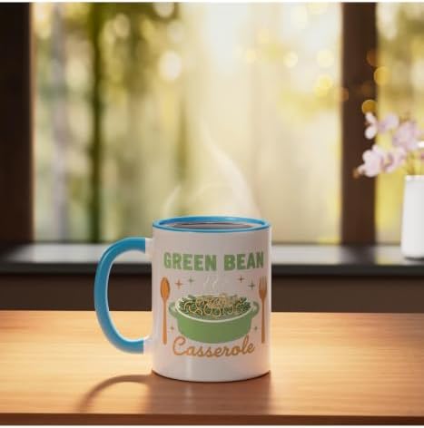 Green Bean Casserole Retro Thanksgiving Dinner Humor Ceramic Mug, Blue/White - Image 3