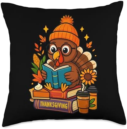 Thanksgiving Bookworm Turkey Funny Holiday Vibe for Throw Pillow by Unknown