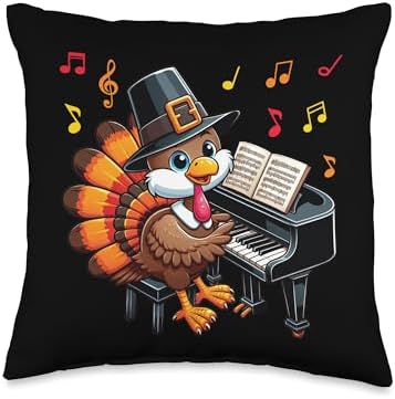 Funny Thanksgiving Turkey Playing Piano Music Lover Throw Pillow by Unknown