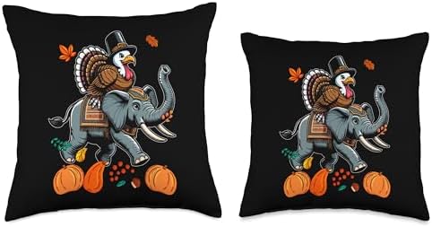 Thanksgiving Turkey Riding Elephant Costume Kids Toddlers Throw Pillow - Image 3