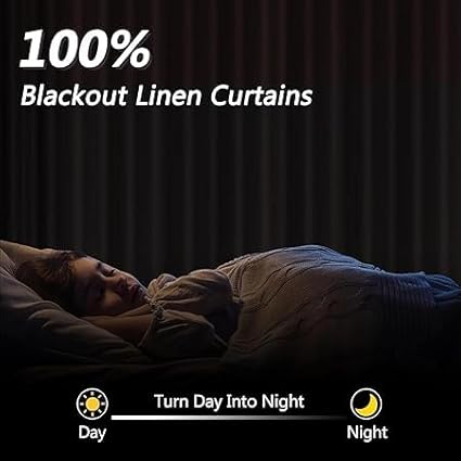 Guken Orange 100% Blackout Linen Curtains 96 Inch Length 2 Panels Set for Living Room Bedroom Back Tab/Rod Pocket Thermal Insulated Black Out Drapes Room Darkening Window Curtains 96 Inches Long