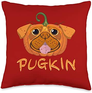 Pugkin Pug Pumpkin Thanksgiving Holidays Dog Lovers Vintage Throw Pillow by Unknown