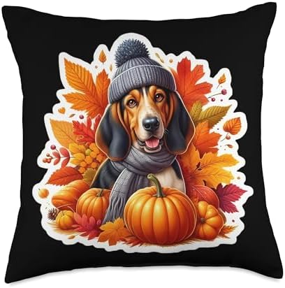 Autumn Fall Bluetick Coonhound Dog Owner Thanksgiving Lover Throw Pillow by Unknown