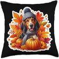 Autumn Fall Bluetick Coonhound Dog Owner Thanksgiving Lover Throw Pillow by Unknown